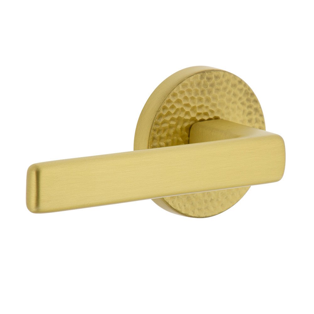 Complete Privacy Set - Circolo Hammered Rosette with Left Handed Lusso Lever  in Satin Brass