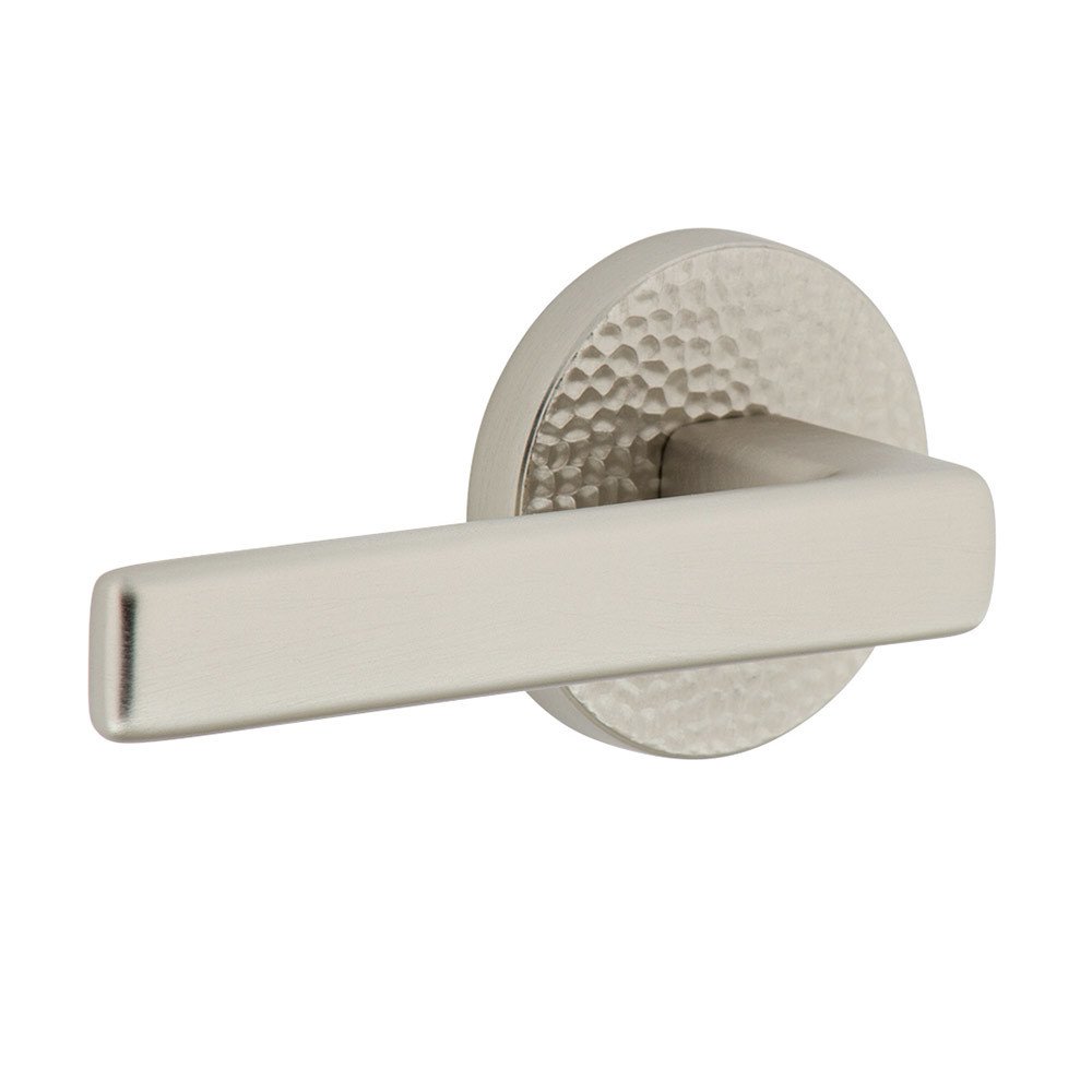 Complete Privacy Set - Circolo Hammered Rosette with Left Handed Lusso Lever  in Satin Nickel