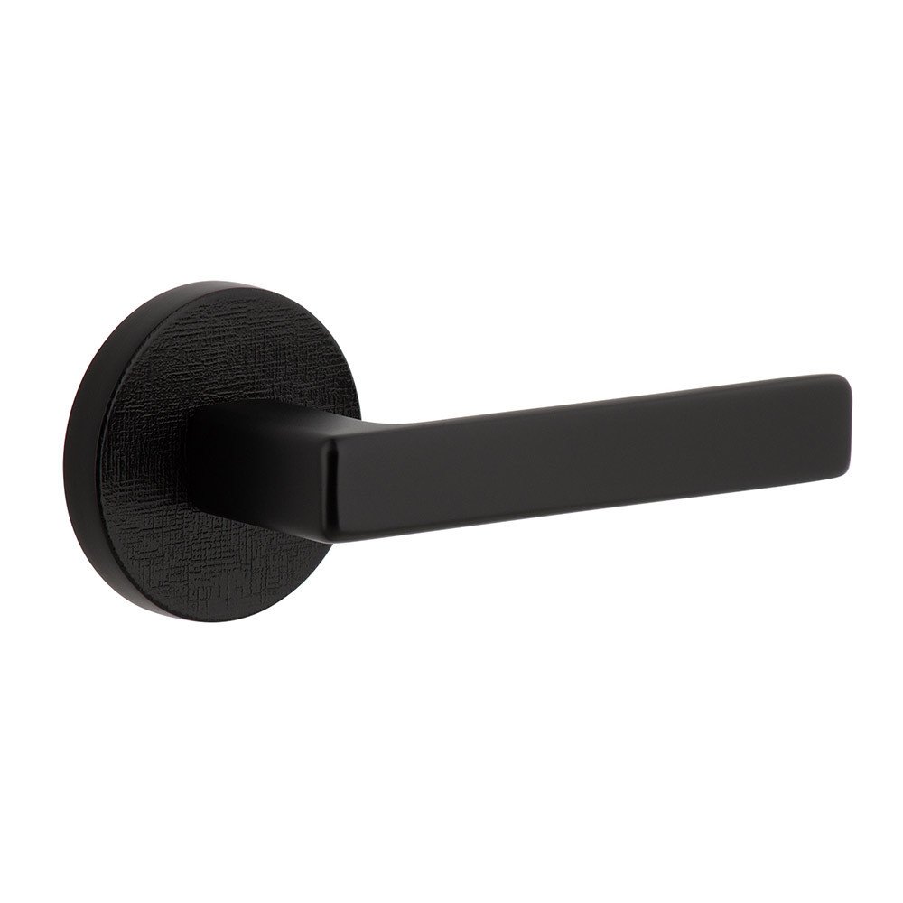 Complete Privacy Set - Circolo Linen Rosette with Right Handed Lusso Lever  in Satin Black
