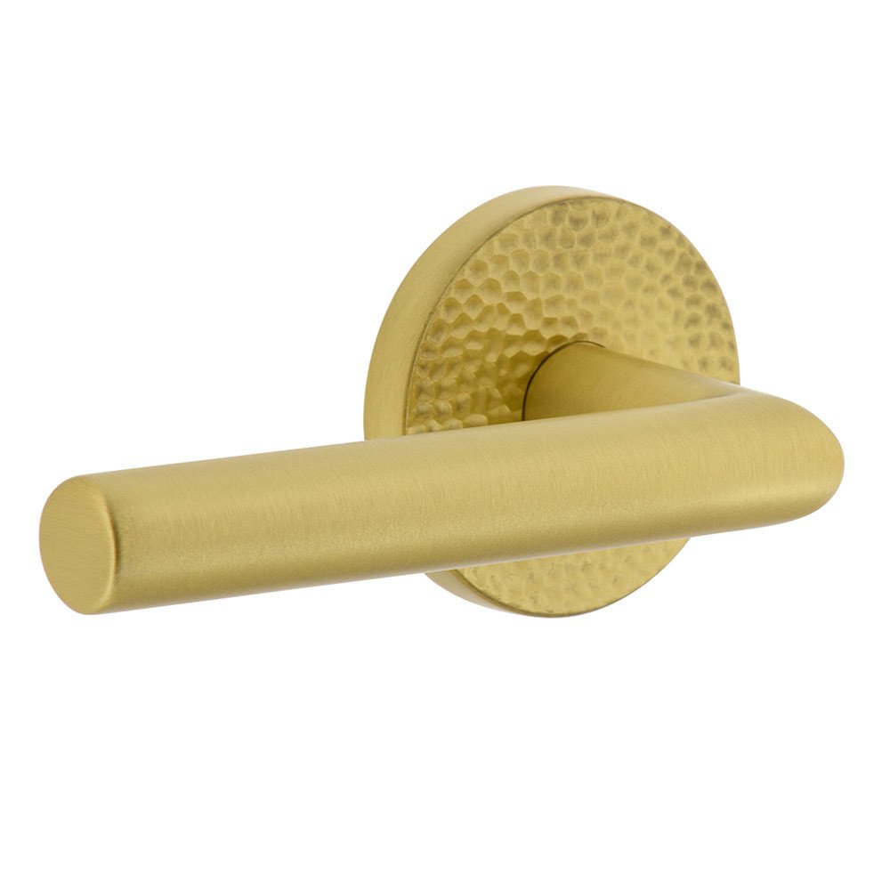 Complete Privacy Set - Circolo Hammered Rosette with Left Handed Moderno Lever  in Satin Brass