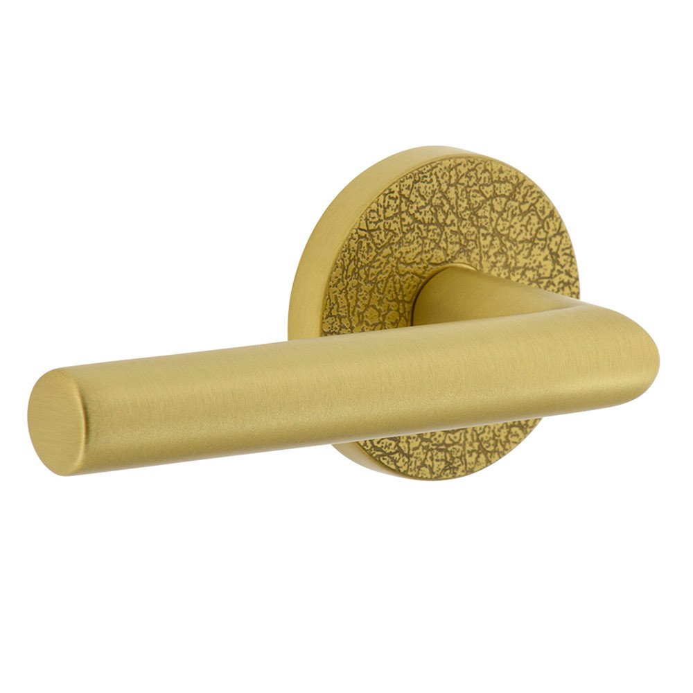 Complete Privacy Set - Circolo Leather Rosette with Left Handed Moderno Lever  in Satin Brass