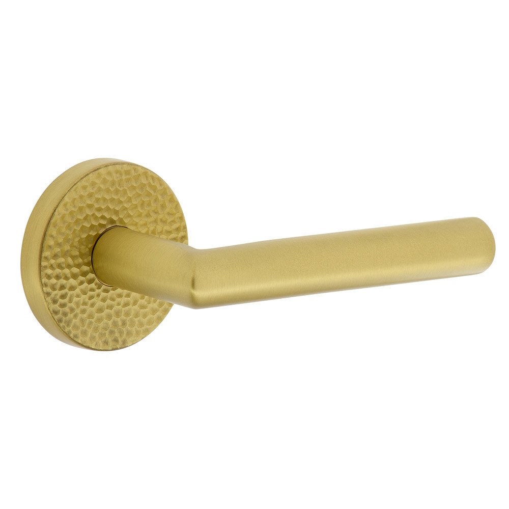 Complete Privacy Set - Circolo Hammered Rosette with Right Handed Moderno Lever  in Satin Brass