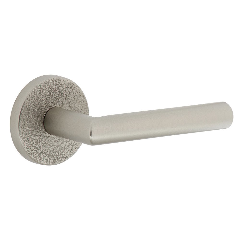 Complete Privacy Set - Circolo Leather Rosette with Right Handed Moderno Lever  in Satin Nickel