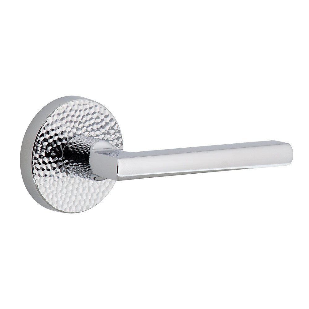Complete Privacy Set - Circolo Hammered Rosette with Right Handed Milano Lever  in Bright Chrome