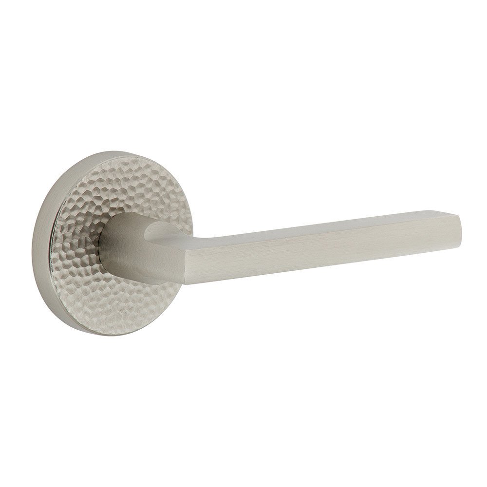 Complete Privacy Set - Circolo Hammered Rosette with Right Handed Milano Lever  in Satin Nickel