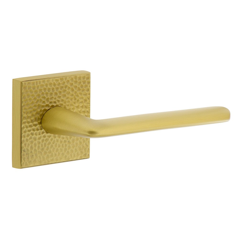 Complete Privacy Set - Quadrato Hammered Rosette with Right Handed Brezza Lever  in Satin Brass
