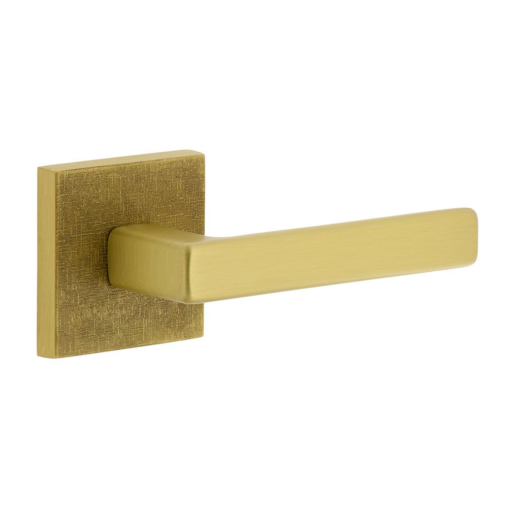 Complete Privacy Set - Quadrato Linen Rosette with Right Handed Lusso Lever  in Satin Brass