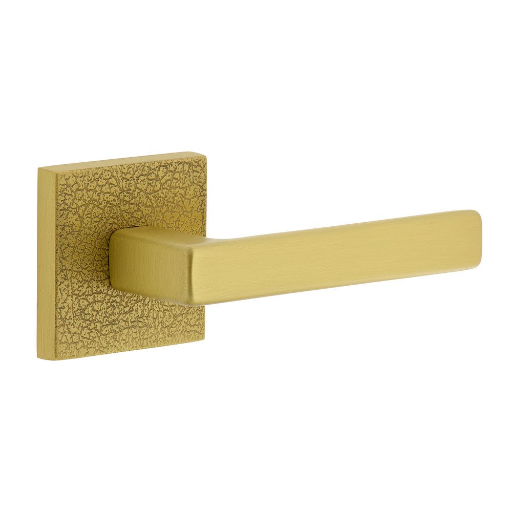Complete Privacy Set - Quadrato Leather Rosette with Right Handed Lusso Lever  in Satin Brass