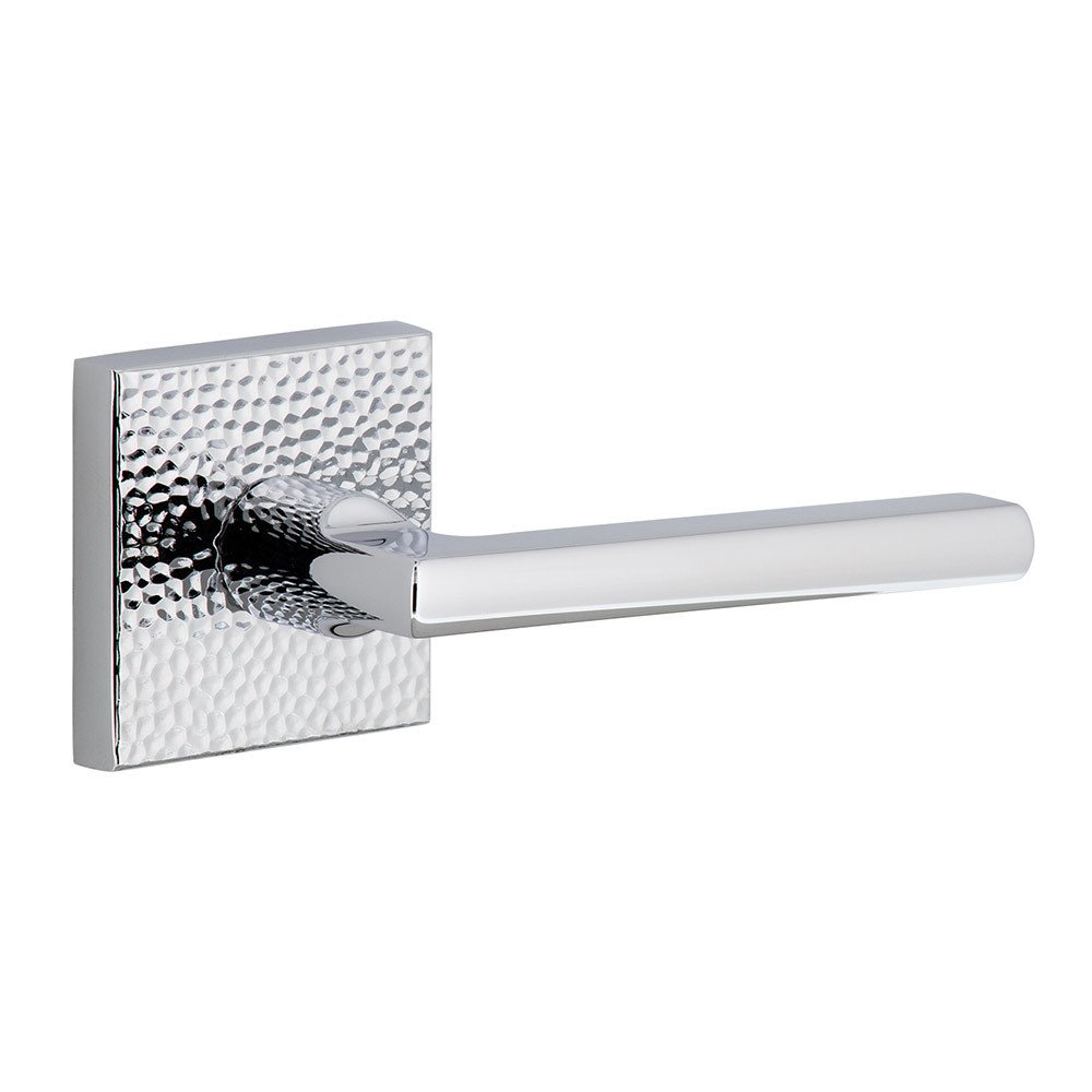 Complete Privacy Set - Quadrato Hammered Rosette with Right Handed Milano Lever  in Bright Chrome