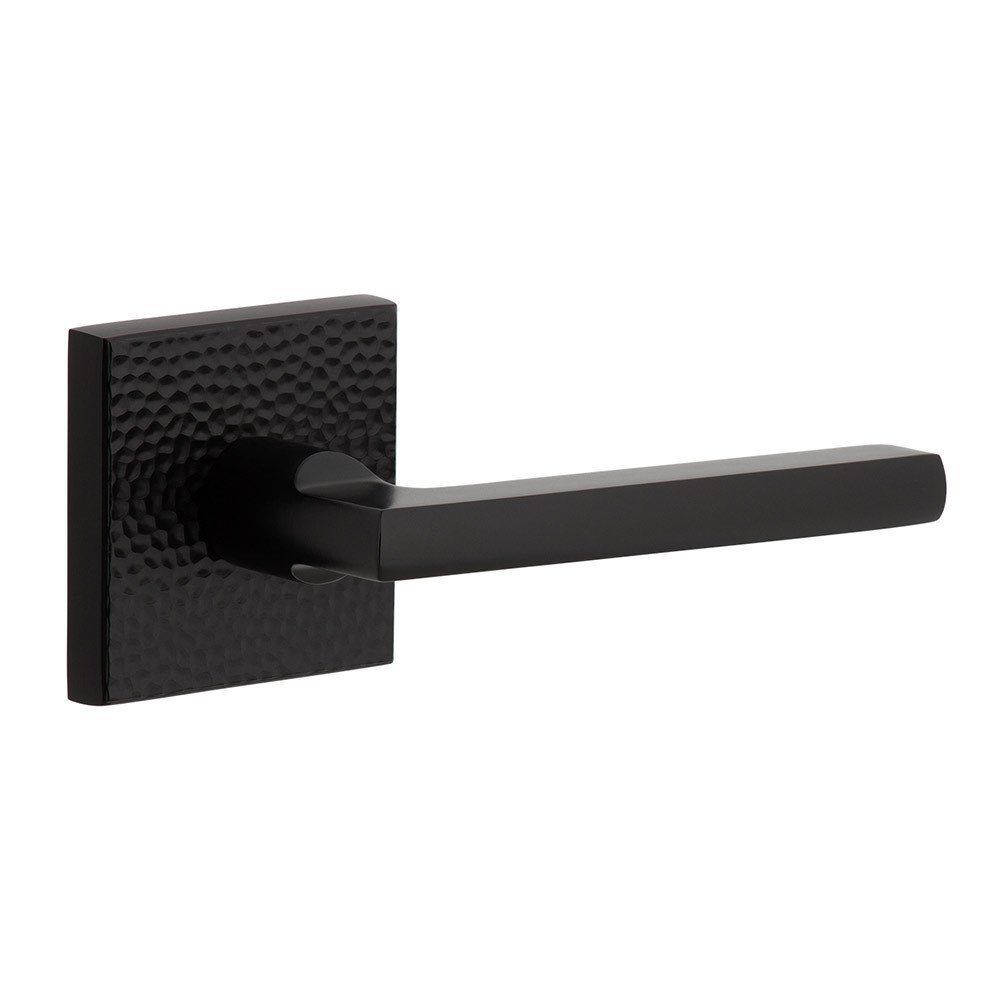 Complete Privacy Set - Quadrato Hammered Rosette with Right Handed Milano Lever  in Satin Black