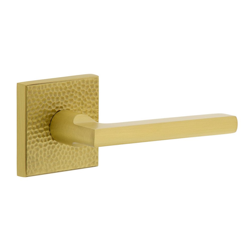 Complete Privacy Set - Quadrato Hammered Rosette with Right Handed Milano Lever  in Satin Brass