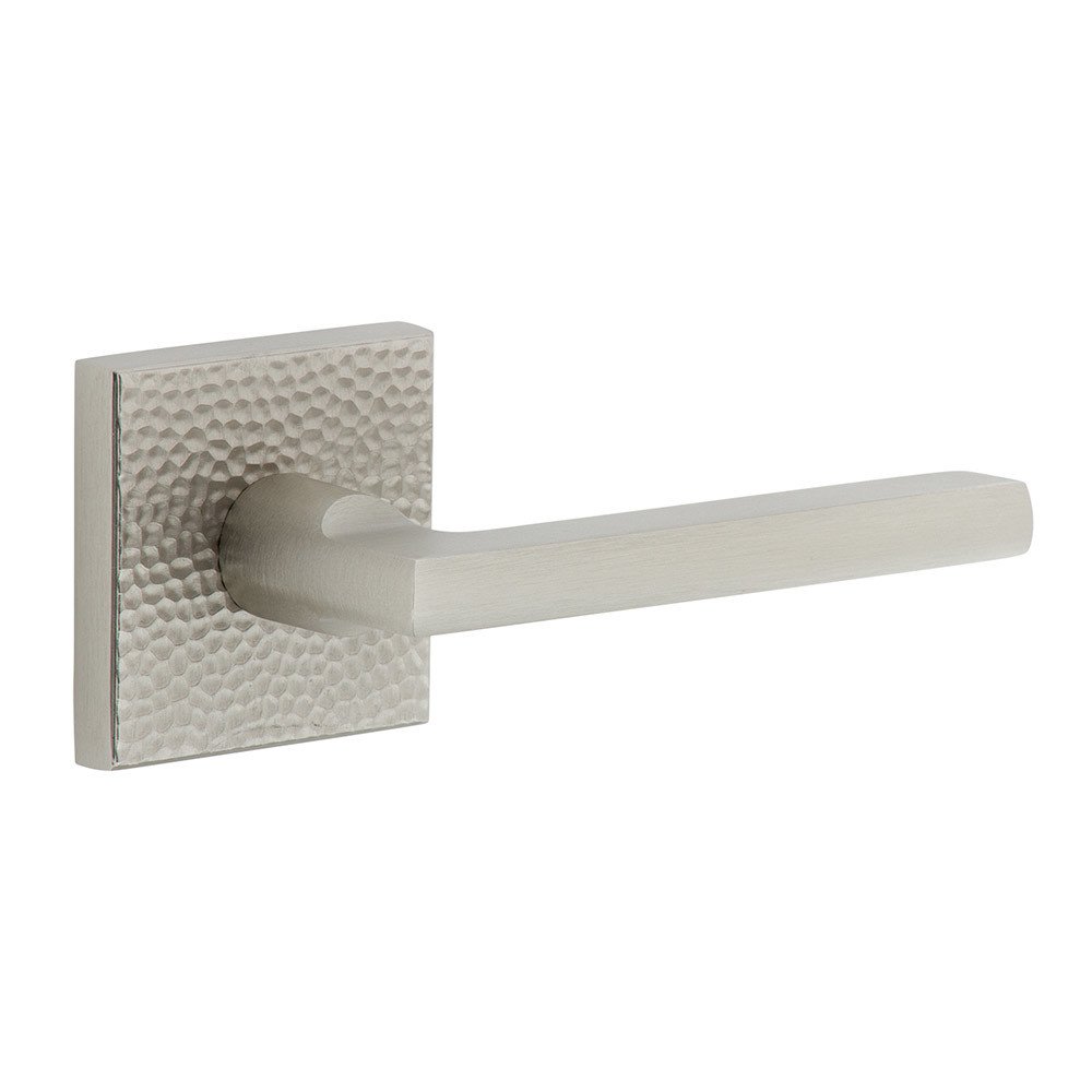 Complete Privacy Set - Quadrato Hammered Rosette with Right Handed Milano Lever  in Satin Nickel