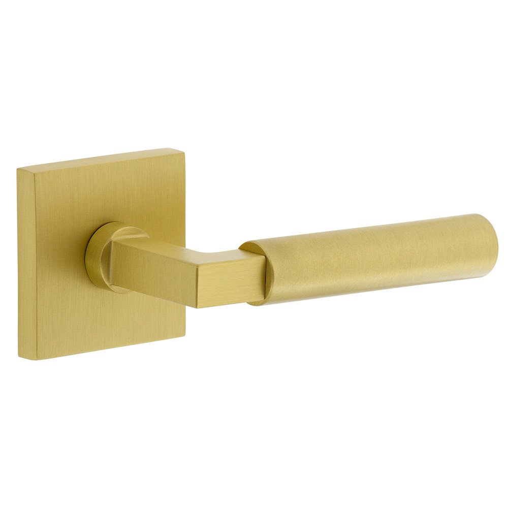 Complete Privacy Set - Quadrato Rosette with Right Handed Contempo Smooth Lever in Satin Brass