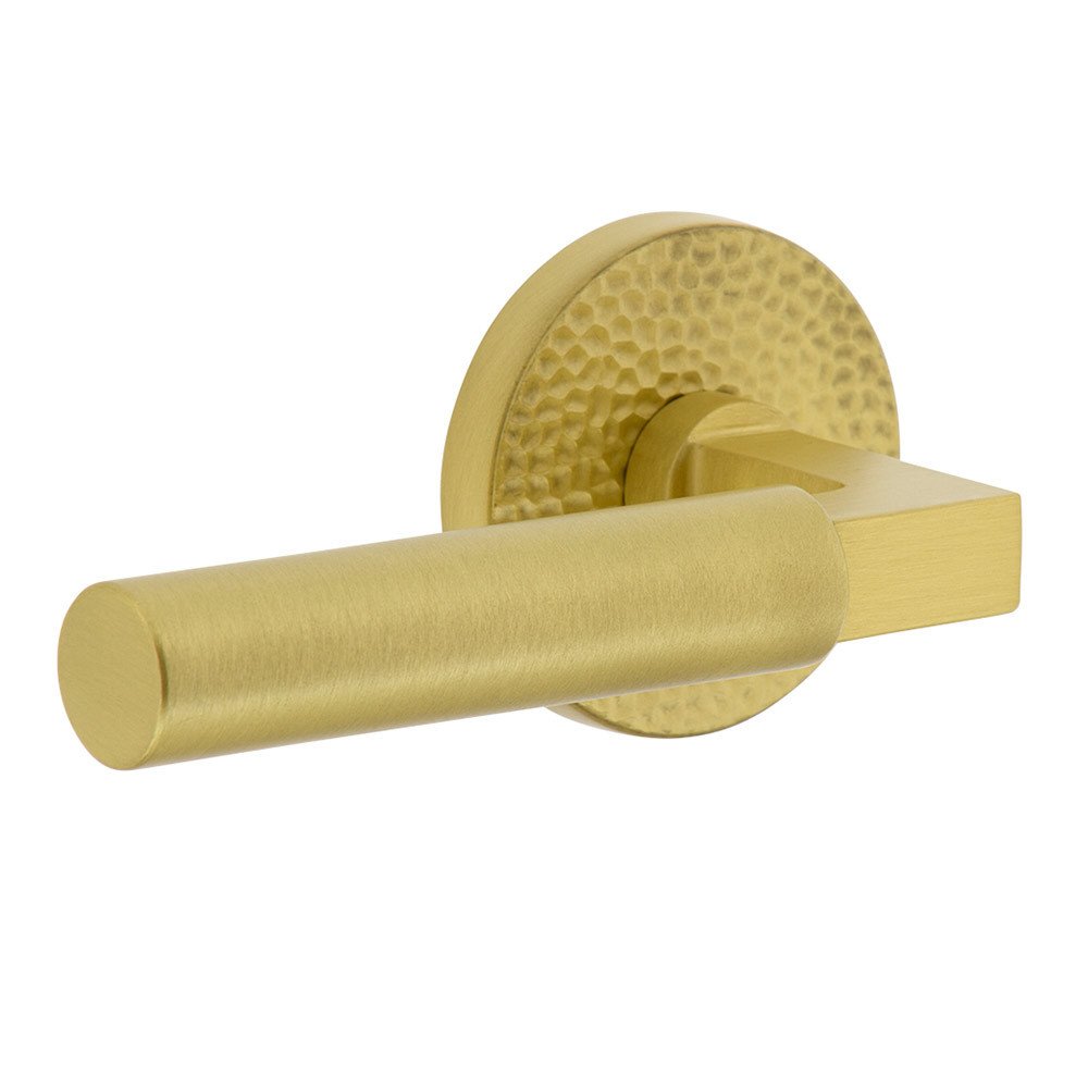 Complete Privacy Set - Circolo Hammered Rosette with Left Handed Contempo Smooth Lever  in Satin Brass