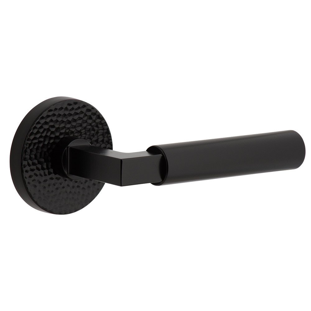 Complete Privacy Set - Circolo Hammered Rosette with Right Handed Contempo Smooth Lever in Satin Black