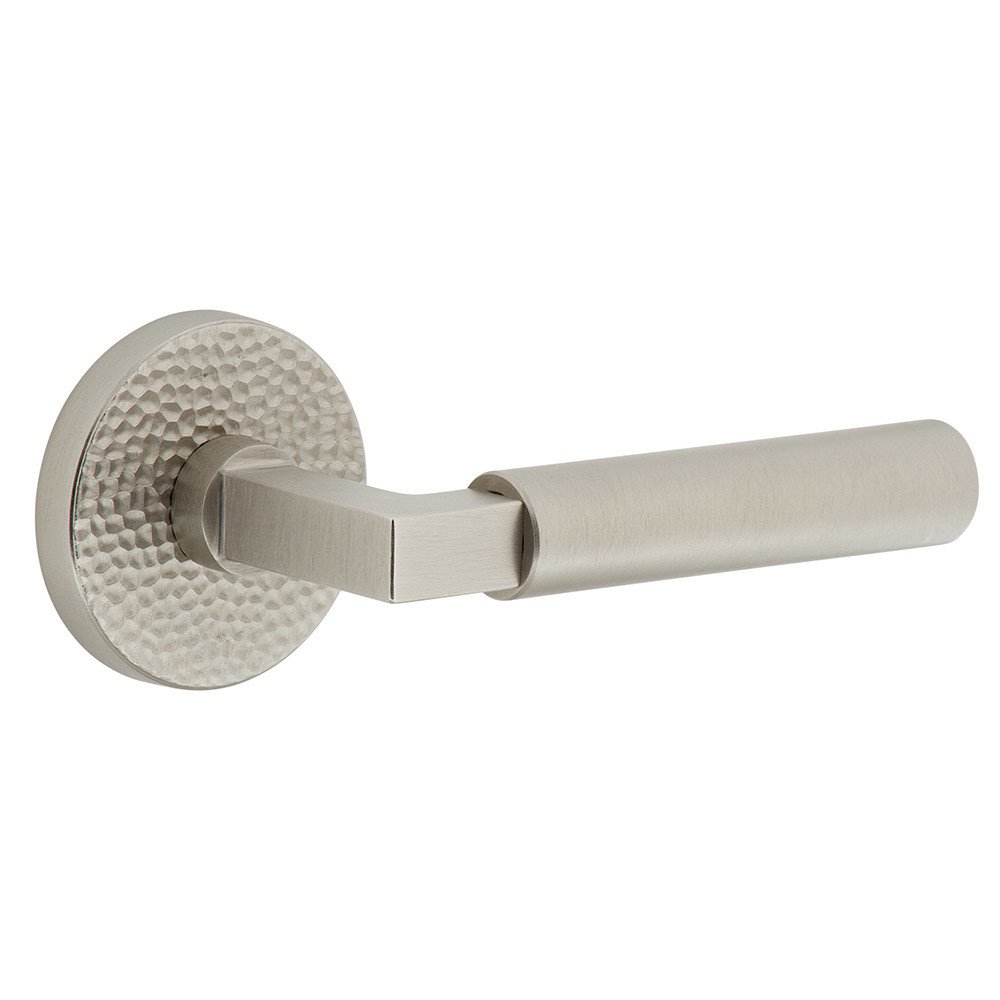 Complete Privacy Set - Circolo Hammered Rosette with Right Handed Contempo Smooth Lever  in Satin Nickel