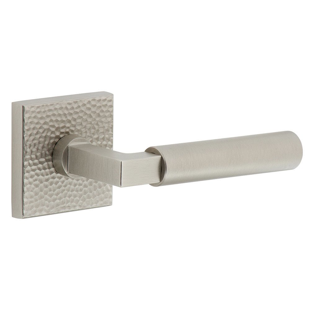 Complete Privacy Set - Quadrato Hammered Rosette with Right Handed Contempo Smooth Lever  in Satin Nickel