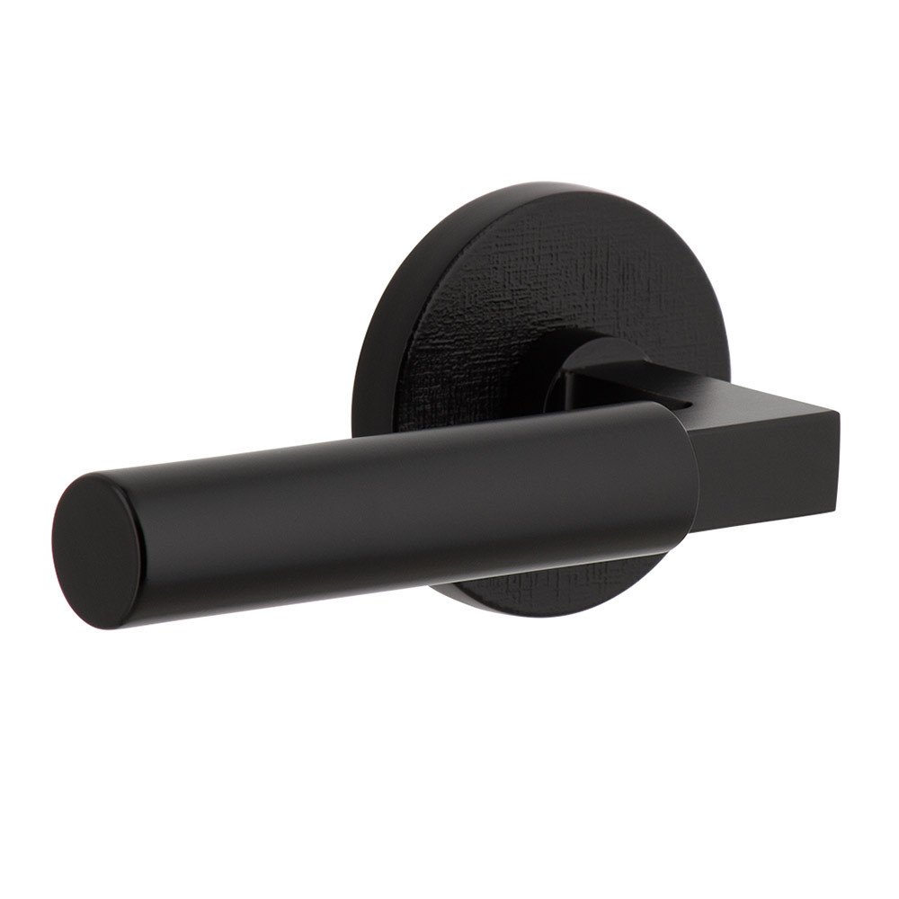 Complete Privacy Set - Circolo Linen Rosette with Left Handed Contempo Smooth Lever in Satin Black