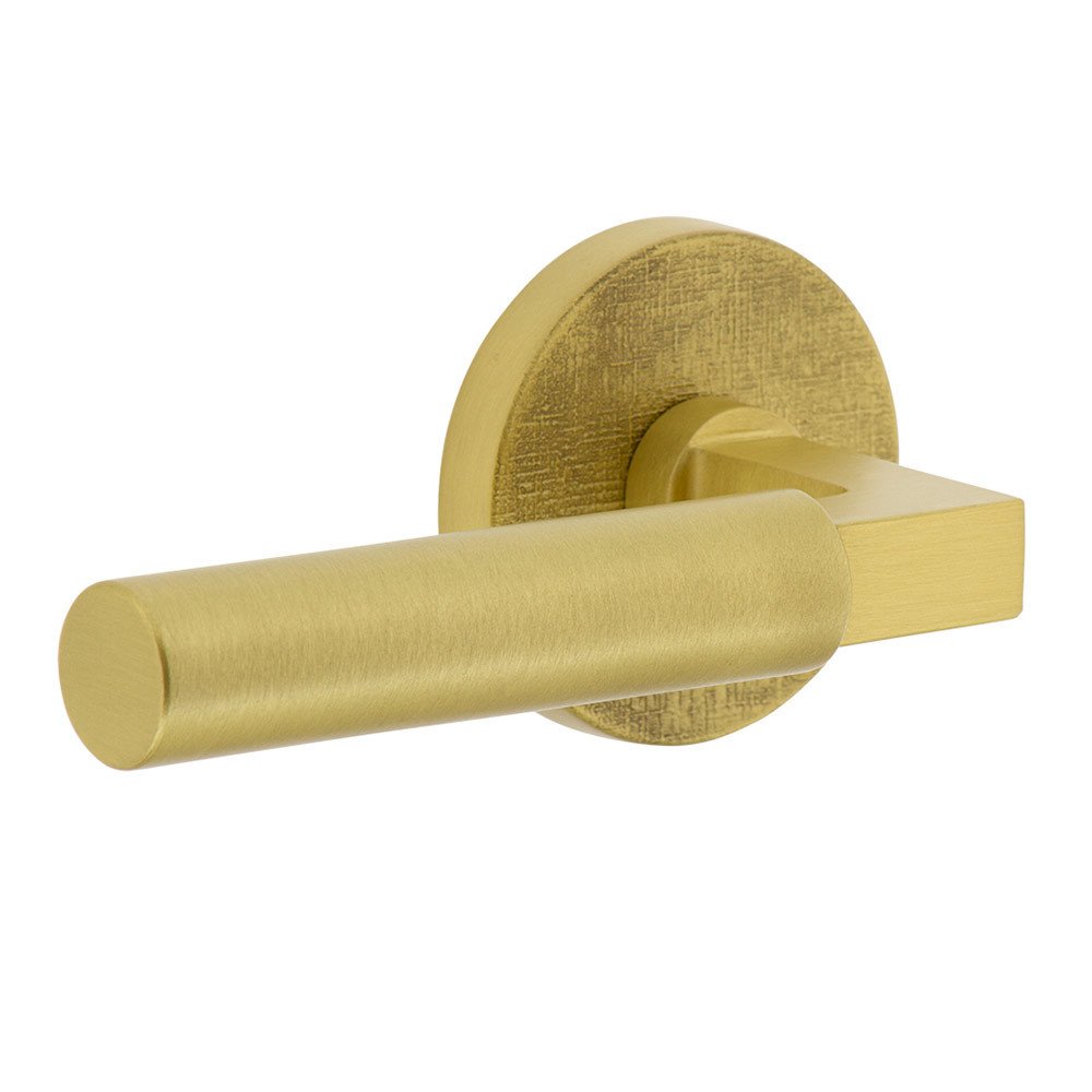 Complete Privacy Set - Circolo Linen Rosette with Left Handed Contempo Smooth Lever in Satin Brass