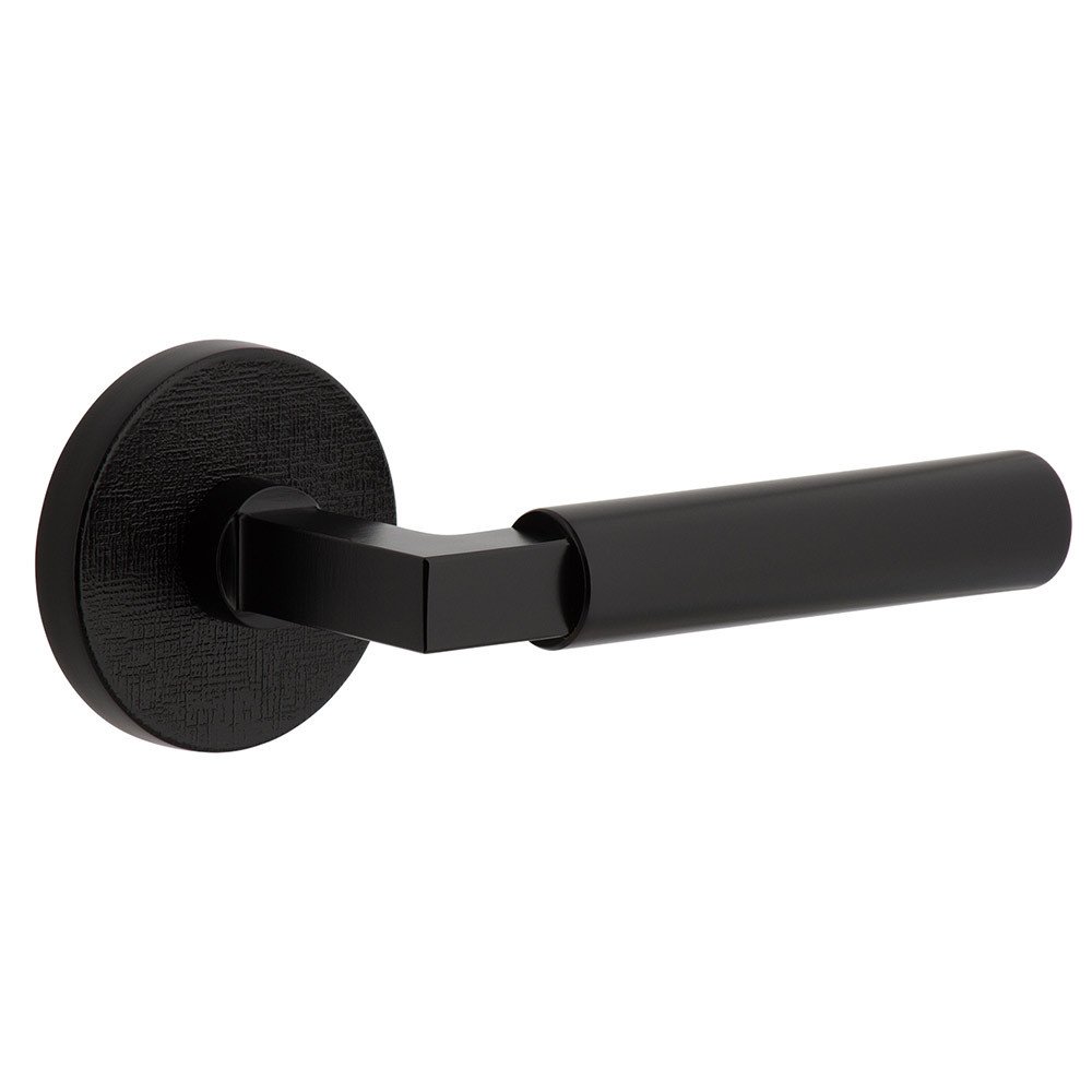 Complete Privacy Set - Circolo Linen Rosette with Right Handed Contempo Smooth Lever in Satin Black