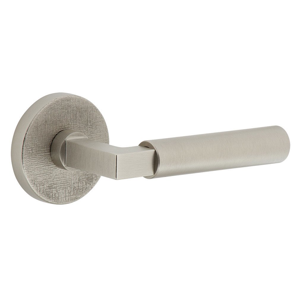 Complete Privacy Set - Circolo Linen Rosette with Right Handed Contempo Smooth Lever  in Satin Nickel