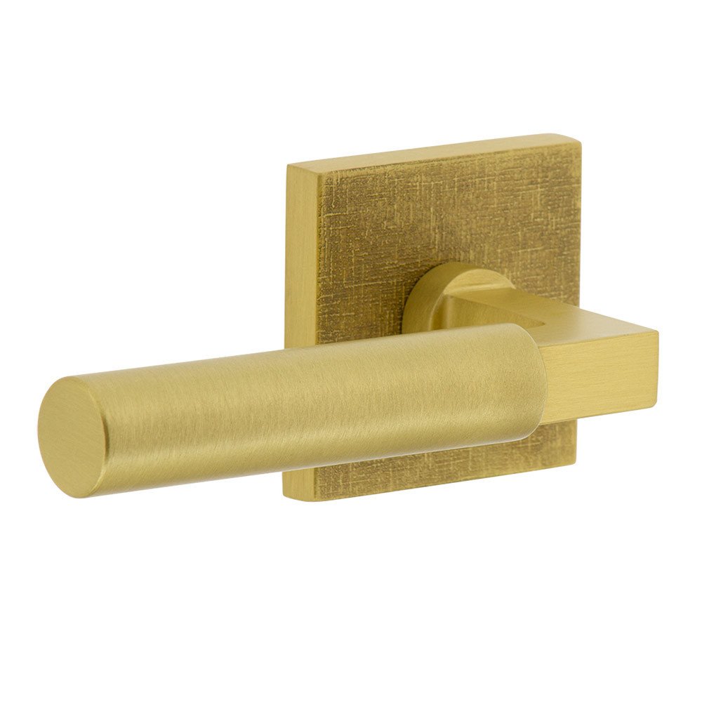 Complete Privacy Set - Quadrato Linen Rosette with Left Handed Contempo Smooth Lever in Satin Brass