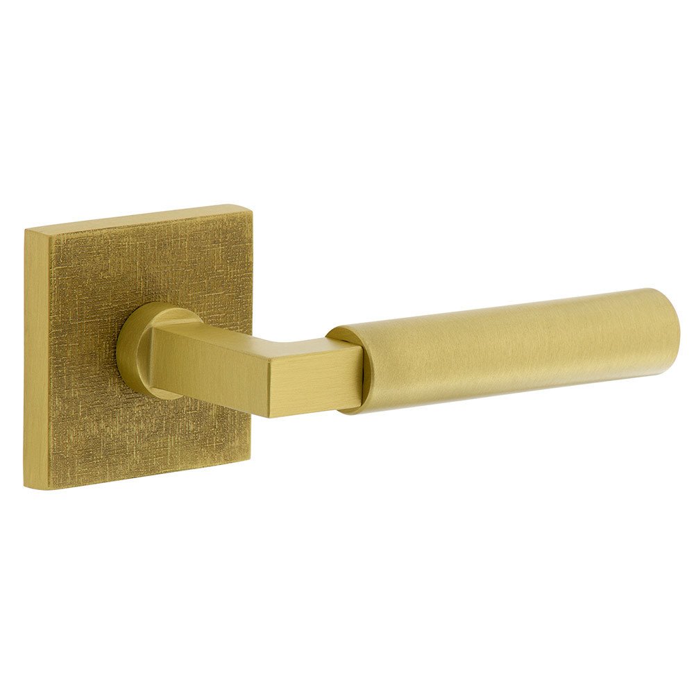 Complete Privacy Set - Quadrato Linen Rosette with Right Handed Contempo Smooth Lever in Satin Brass