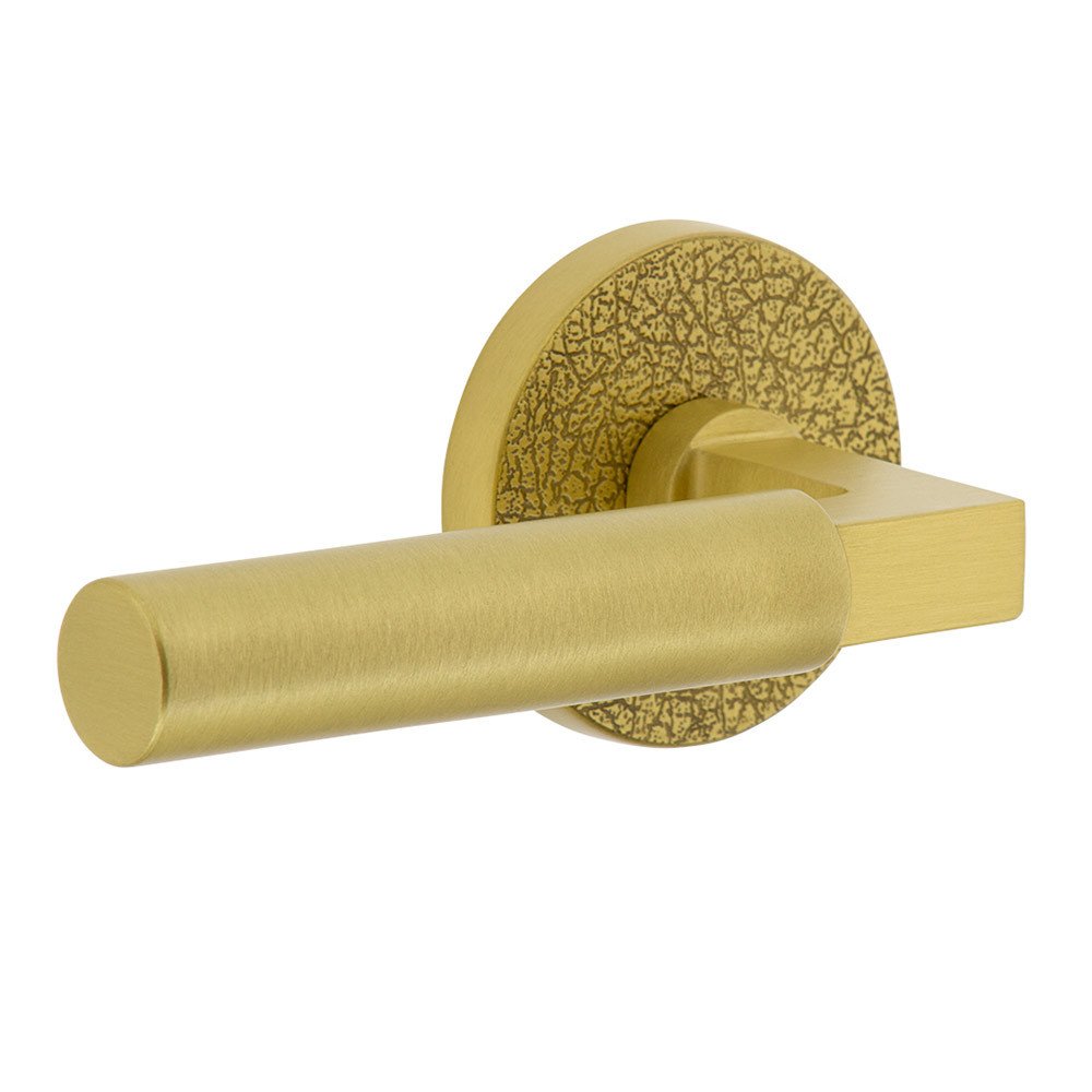Complete Privacy Set - Circolo Leather Rosette with Left Handed Contempo Smooth Lever  in Satin Brass