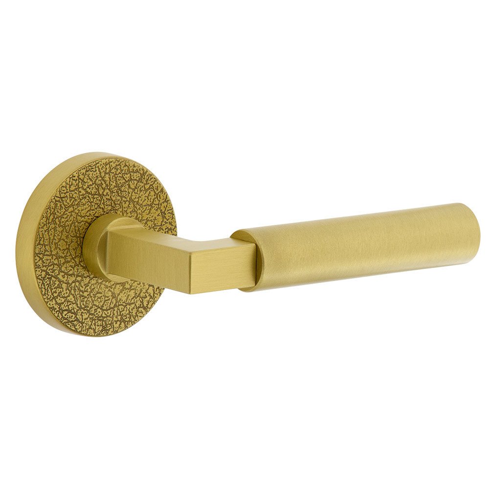 Complete Privacy Set - Circolo Leather Rosette with Right Handed Contempo Smooth Lever in Satin Brass