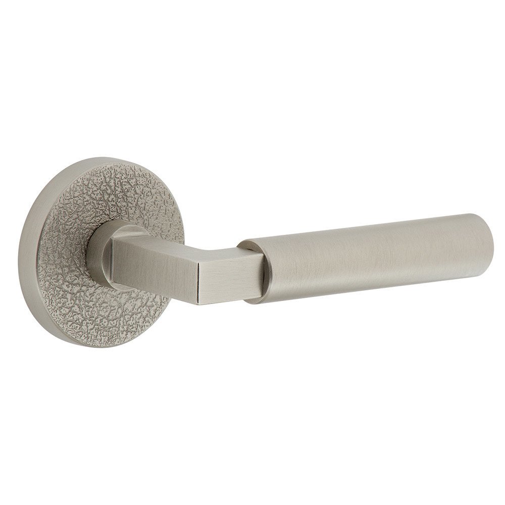 Complete Privacy Set - Circolo Leather Rosette with Right Handed Contempo Smooth Lever  in Satin Nickel