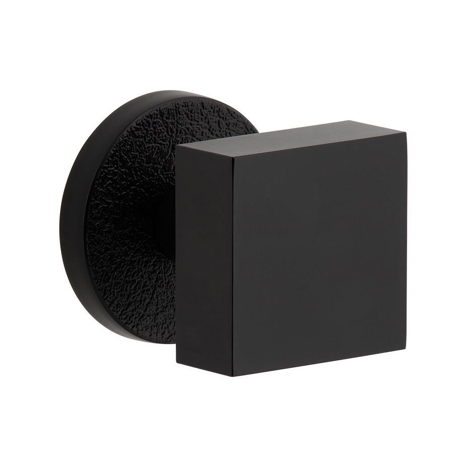 Single Dummy - Circolo Leather Rosette with Quadrato Brass Knob in Satin Black