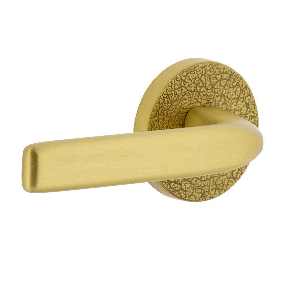Single Dummy - Circolo Leather Rosette with Left Handed Bella Lever in Satin Brass