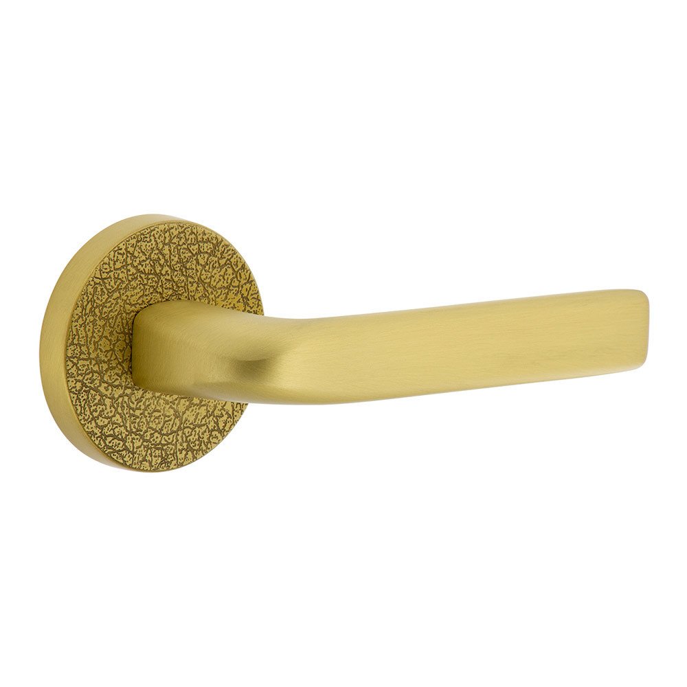 Single Dummy - Circolo Leather Rosette with Right Handed Bella Lever in Satin Brass