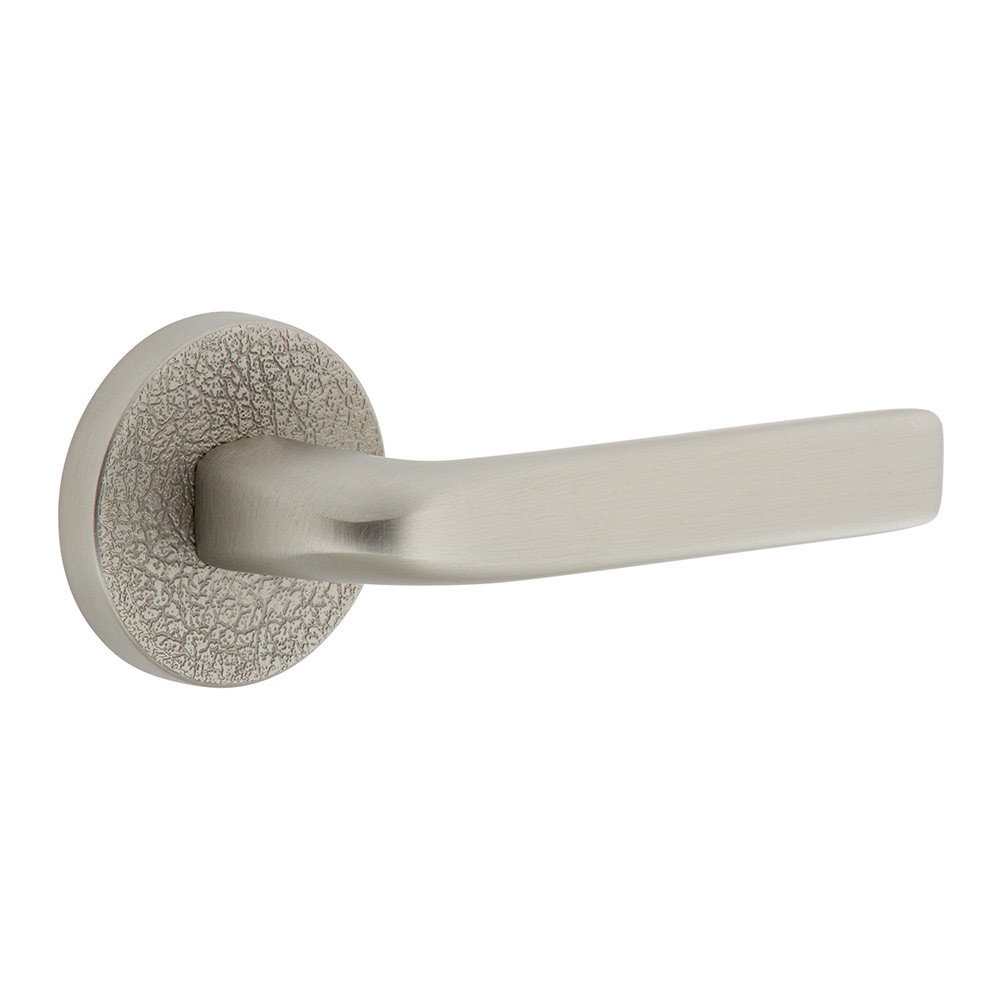Single Dummy - Circolo Leather Rosette with Right Handed Bella Lever in Satin Nickel