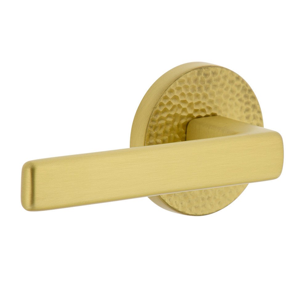 Single Dummy - Circolo Hammered Rosette with Left Handed Lusso Lever in Satin Brass
