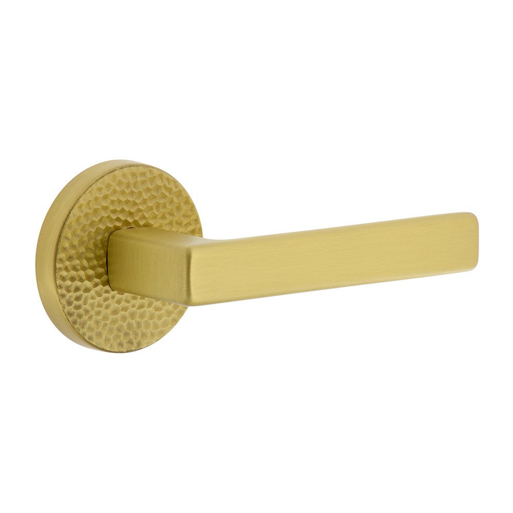 Single Dummy - Circolo Hammered Rosette with Right Handed Lusso Lever in Satin Brass