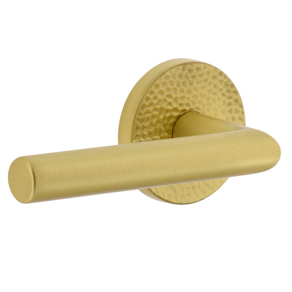 Single Dummy - Circolo Hammered Rosette with Left Handed Moderno Lever in Satin Brass