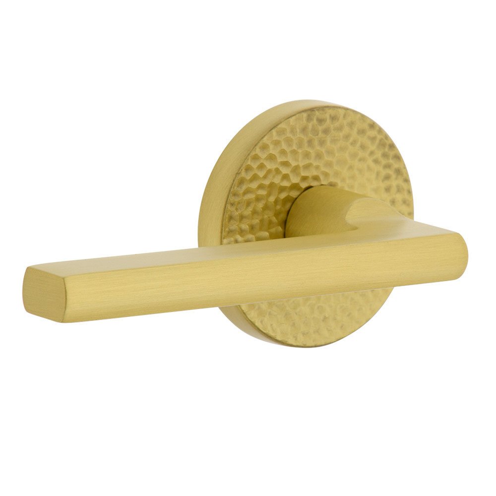 Single Dummy - Circolo Hammered Rosette with Left Handed Milano Lever in Satin Brass