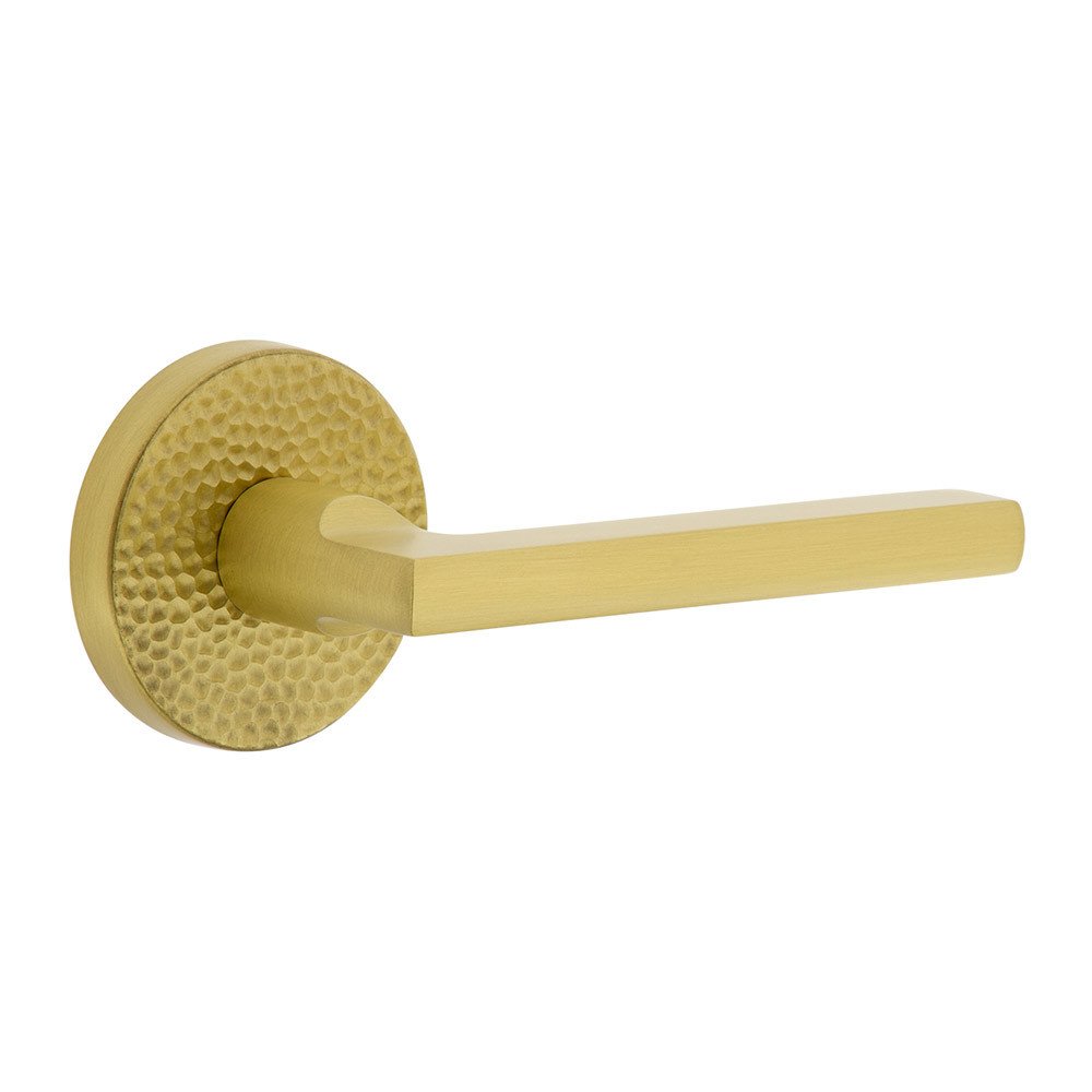 Single Dummy - Circolo Hammered Rosette with Right Handed Milano Lever in Satin Brass