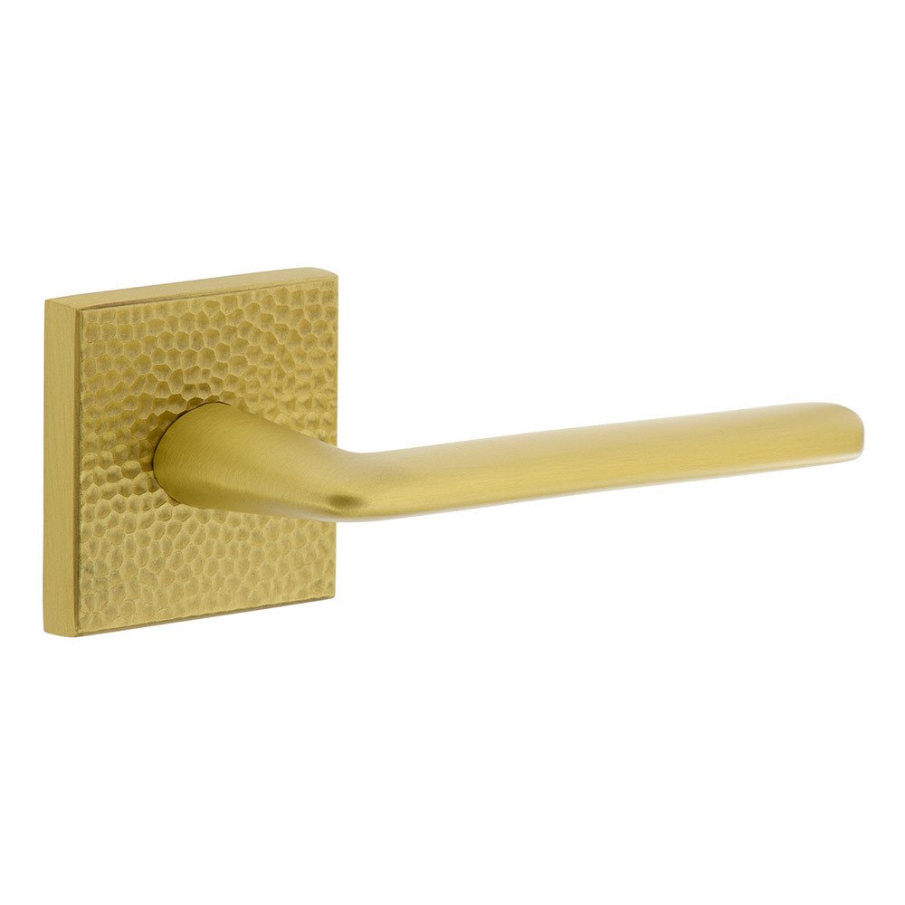 Single Dummy - Quadrato Hammered Rosette with Right Handed Brezza Lever in Satin Brass