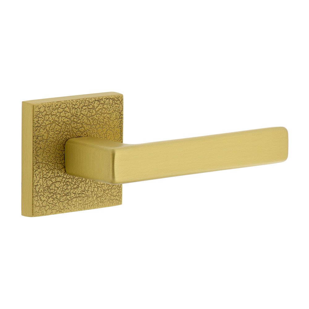 Single Dummy - Quadrato Leather Rosette with Right Handed Lusso Lever in Satin Brass