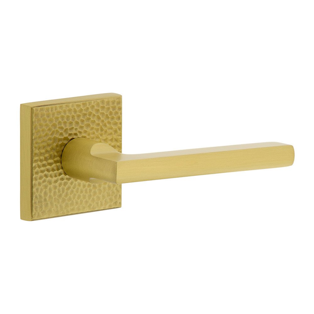 Single Dummy - Quadrato Hammered Rosette with Right Handed Milano Lever in Satin Brass