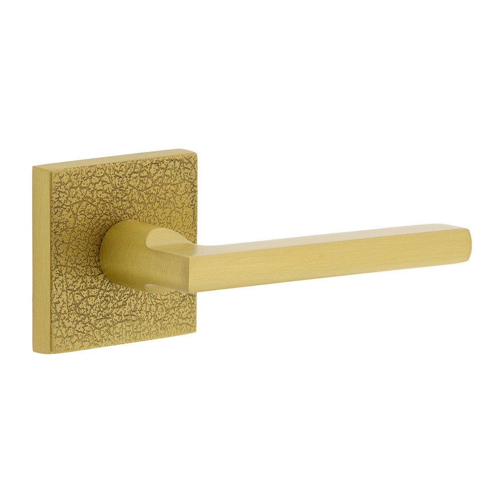Single Dummy - Quadrato Leather Rosette with Right Handed Milano Lever in Satin Brass