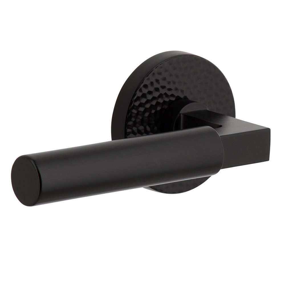 Single Dummy - Circolo Hammered Rosette with Left Handed Contempo Smooth Lever in Satin Black