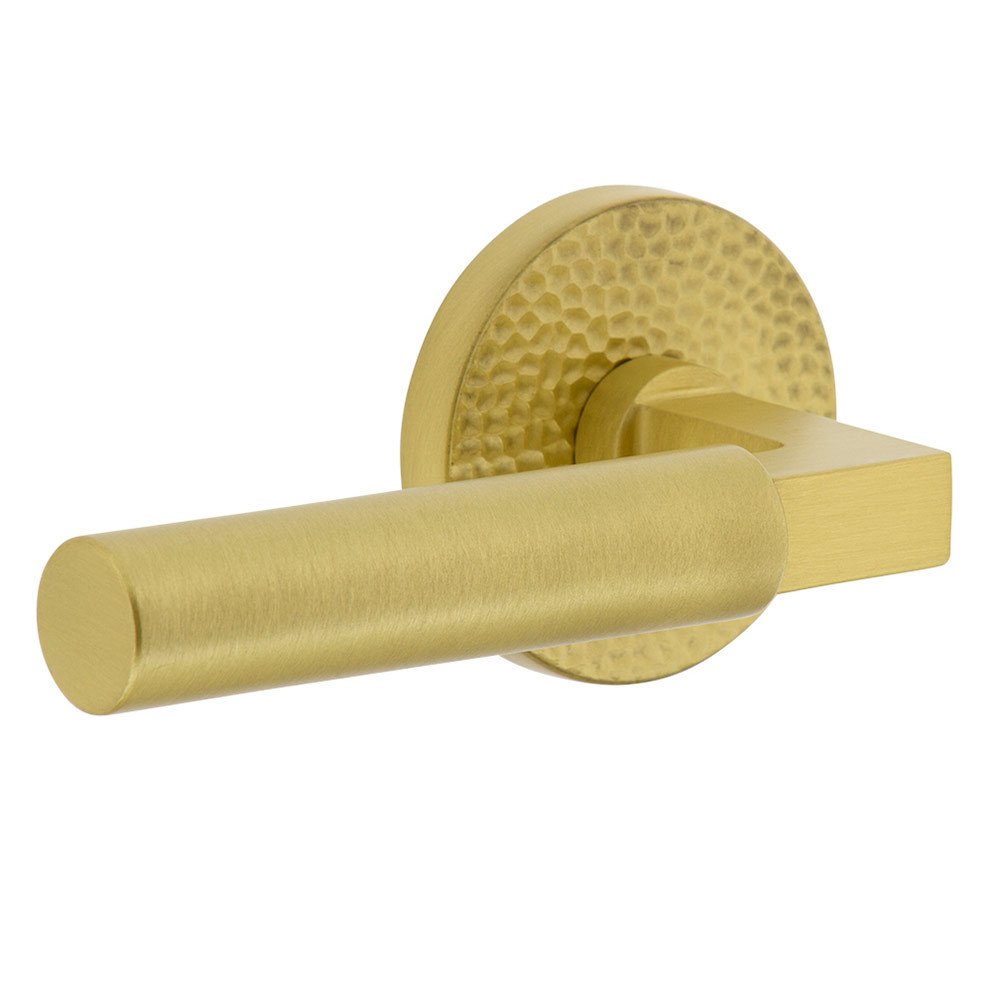 Single Dummy - Circolo Hammered Rosette with Left Handed Contempo Smooth Lever in Satin Brass