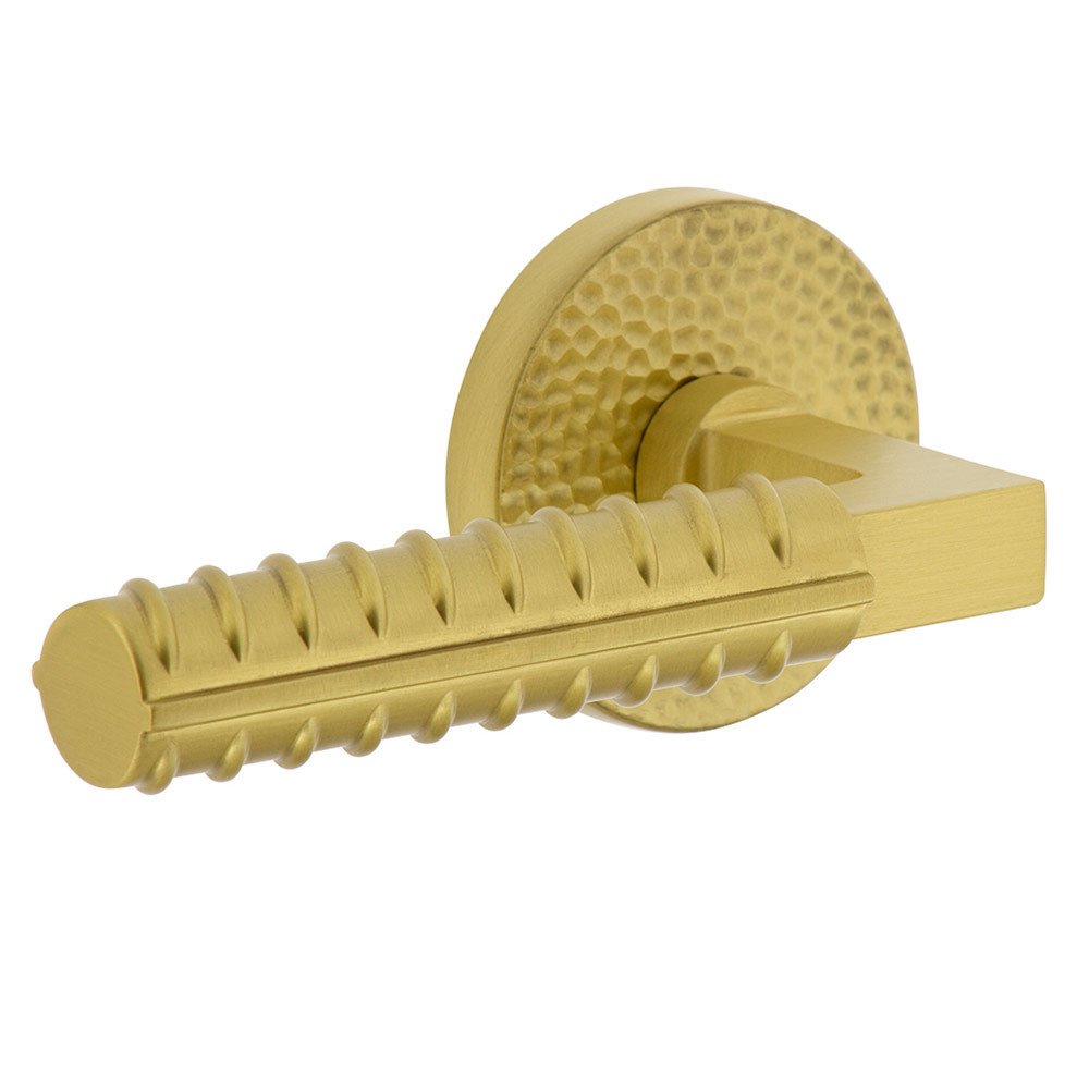 Single Dummy - Circolo Hammered Rosette with Left Handed Contempo Rebar Lever in Satin Brass
