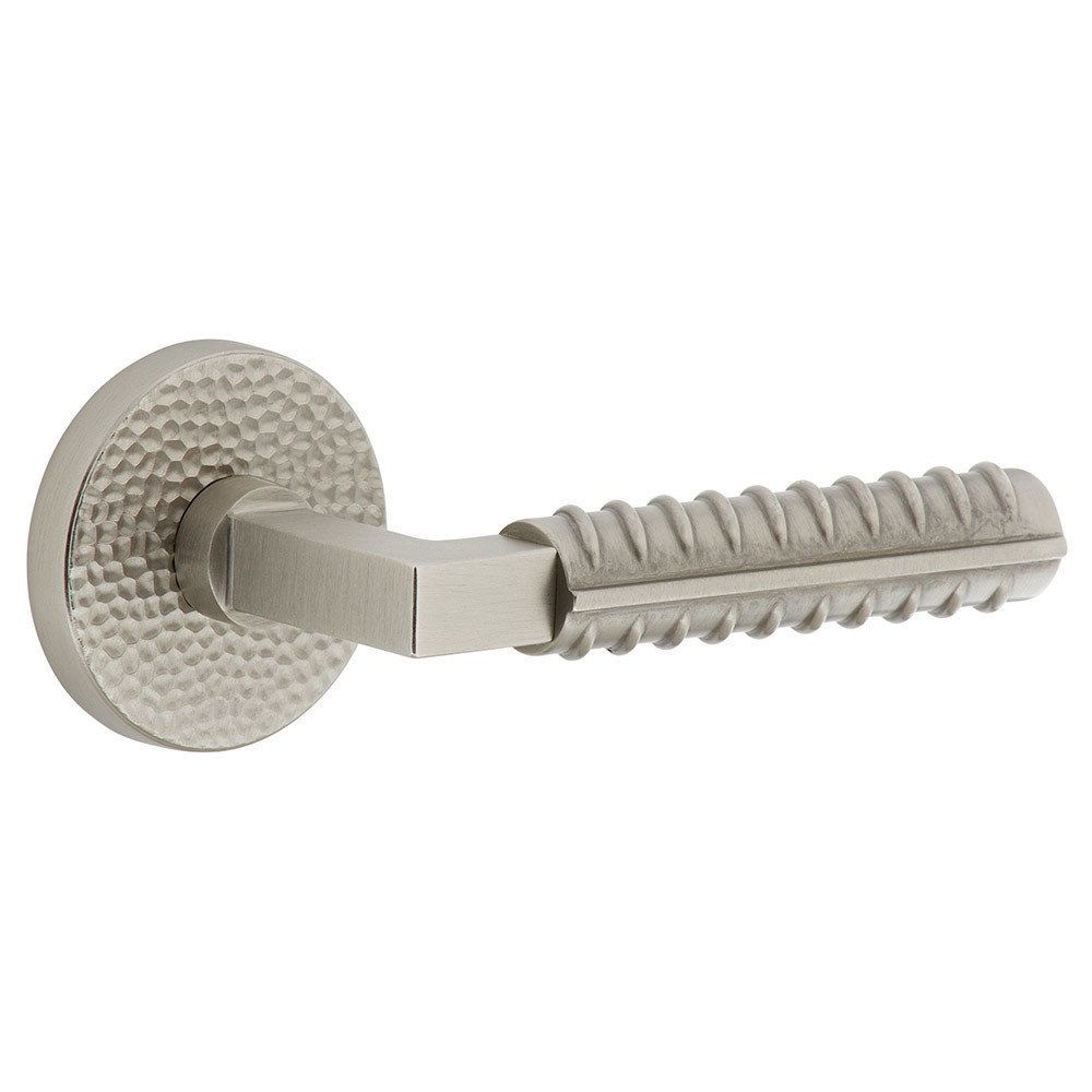 Single Dummy - Circolo Hammered Rosette with Right Handed Contempo Rebar Lever in Satin Nickel