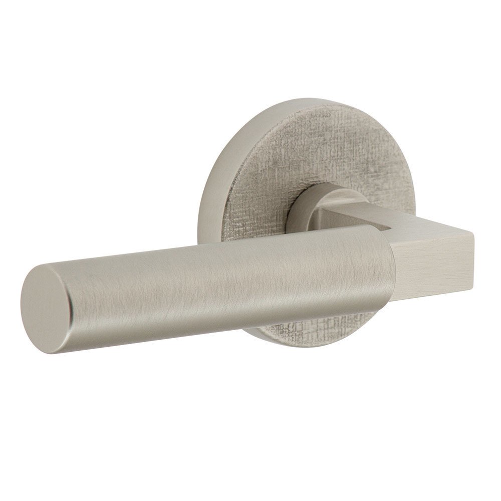 Single Dummy - Circolo Linen Rosette with Left Handed Contempo Smooth Lever in Satin Nickel