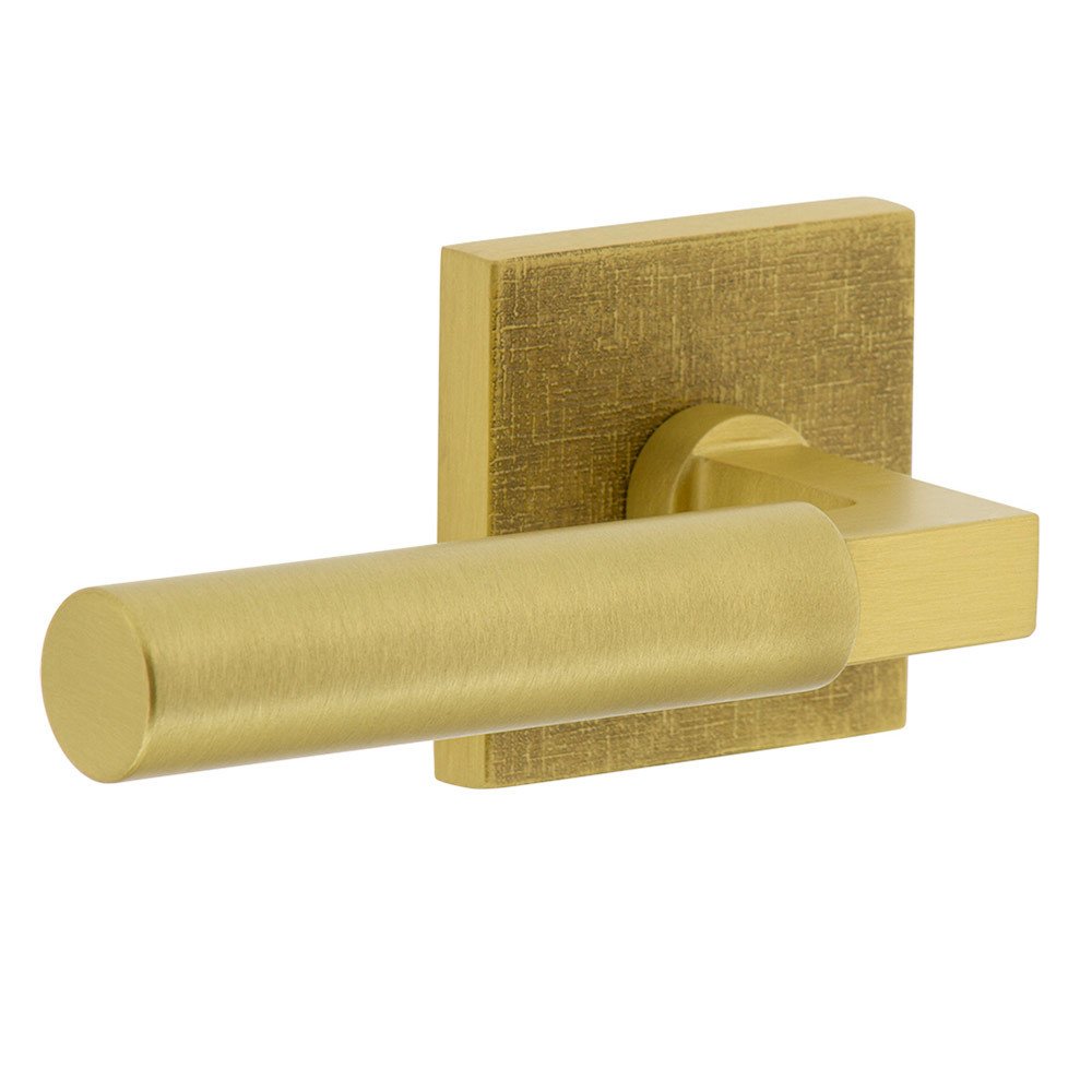 Single Dummy - Quadrato Linen Rosette with Left Handed Contempo Smooth Lever in Satin Brass