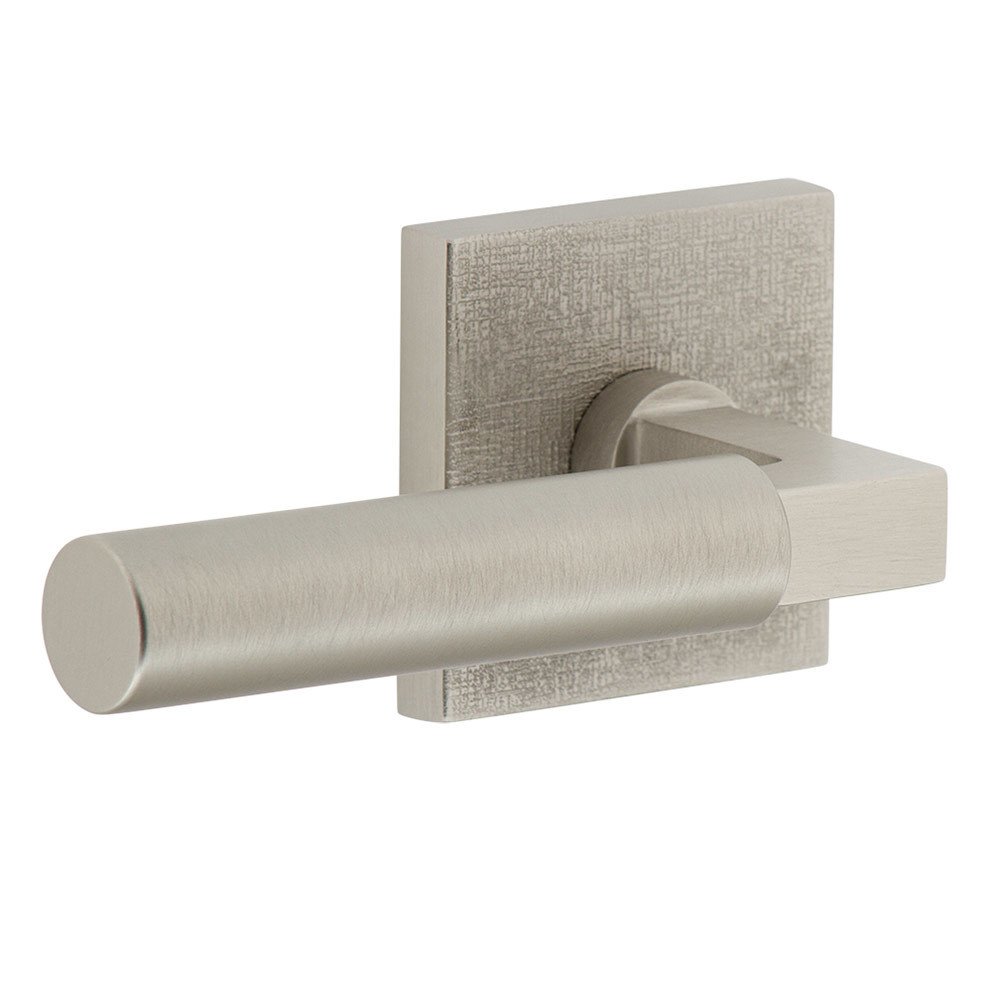 Single Dummy - Quadrato Linen Rosette with Left Handed Contempo Smooth Lever in Satin Nickel